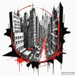 Red-light district of a futuristic city, seen… — эскиз тату (№1750616638_0, 22.06.2025 18:23) — Tatufoto.com