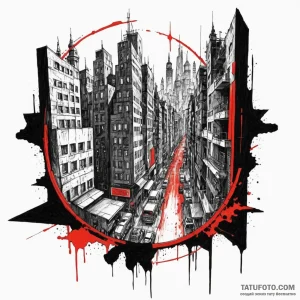 Red-light district of a futuristic city, seen... - эскиз тату (№1750616638_0, 22.06.2025 18:23) — Tatufoto.com