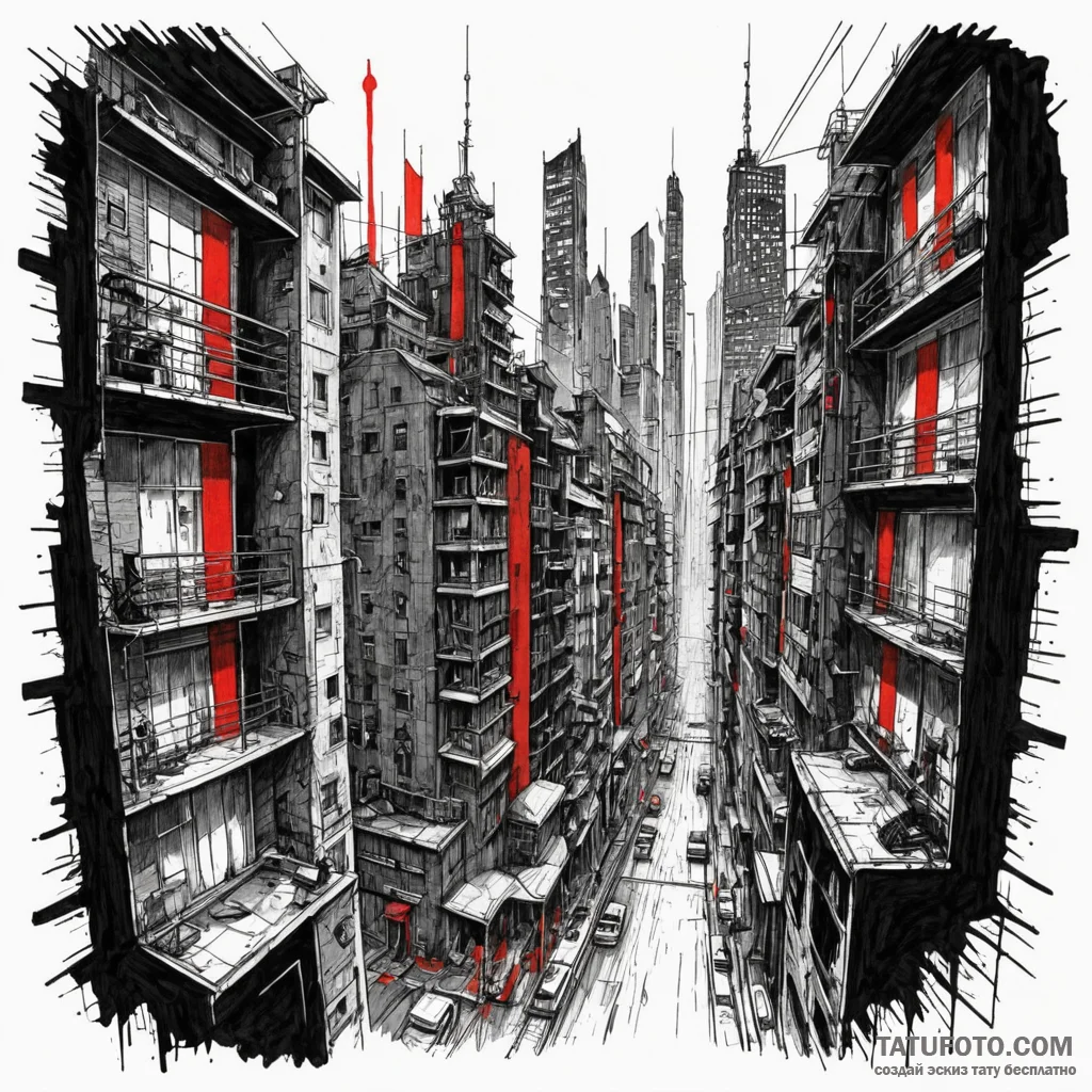Red-light district of a futuristic city, seen... - эскиз тату (№1750616638_1, 22.06.2025 18:23) — Tatufoto.com