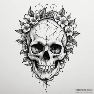 Black ivy twisting around skull, ink illustra... - эскиз тату (№1750618337_0, 22.06.2025 18:52) — Tatufoto.com