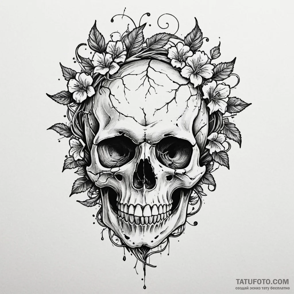 Black ivy twisting around skull, ink illustra... - эскиз тату (№1750618337_0, 22.06.2025 18:52) — Tatufoto.com
