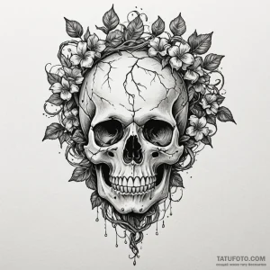 Black ivy twisting around skull, ink illustra... - эскиз тату (№1750618337_1, 22.06.2025 18:52) — Tatufoto.com