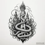 Haunted serpent beneath shattered spire, tatt… — эскиз тату (№1750619130_0, 22.06.2025 19:05) — Tatufoto.com