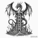 Dragon wings wrapping around tower, ink illus… — эскиз тату (№1750619392_0, 22.06.2025 19:09) — Tatufoto.com
