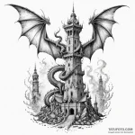 Dragon wings wrapping around tower, ink illus… — эскиз тату (№1750619392_1, 22.06.2025 19:09) — Tatufoto.com