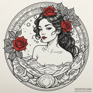 A whimsical bubble bath with roses, romantic,... - эскиз тату (№1750620591_0, 22.06.2025 19:29) — Tatufoto.com