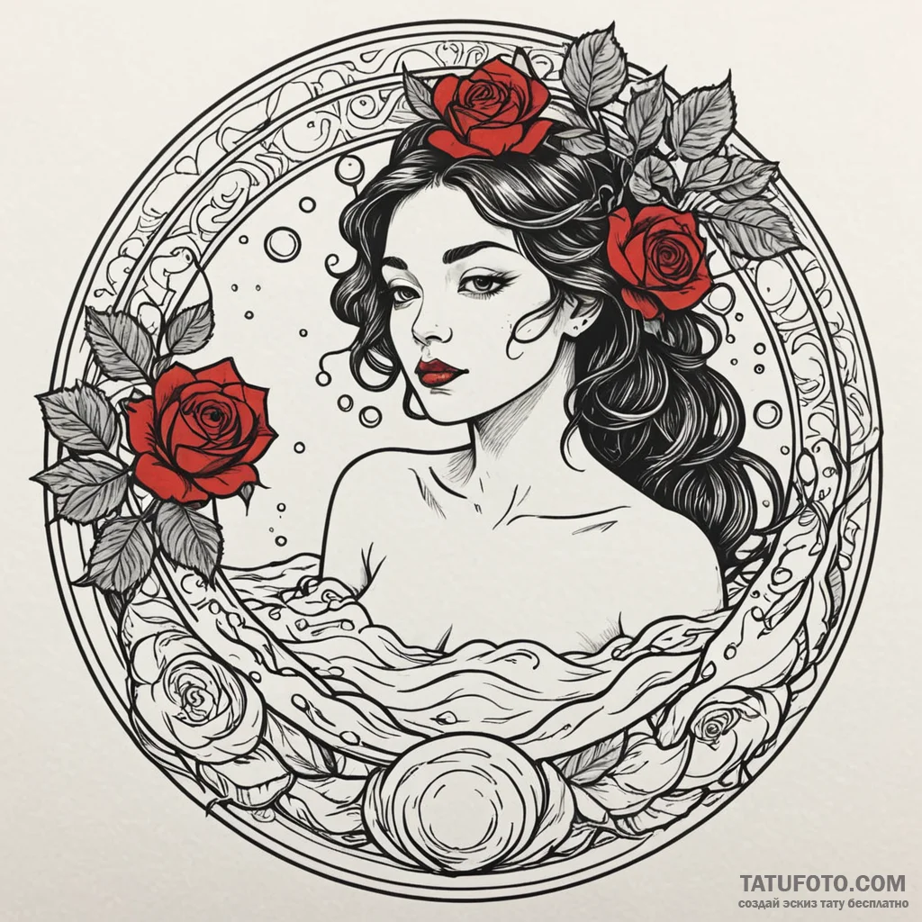 A whimsical bubble bath with roses, romantic,... - эскиз тату (№1750620591_0, 22.06.2025 19:29) — Tatufoto.com