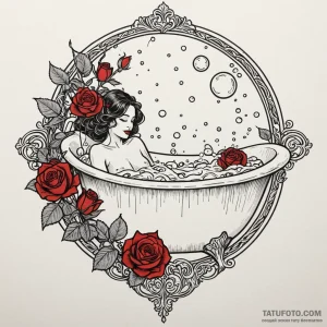 A whimsical bubble bath with roses, romantic,... - эскиз тату (№1750620591_1, 22.06.2025 19:29) — Tatufoto.com