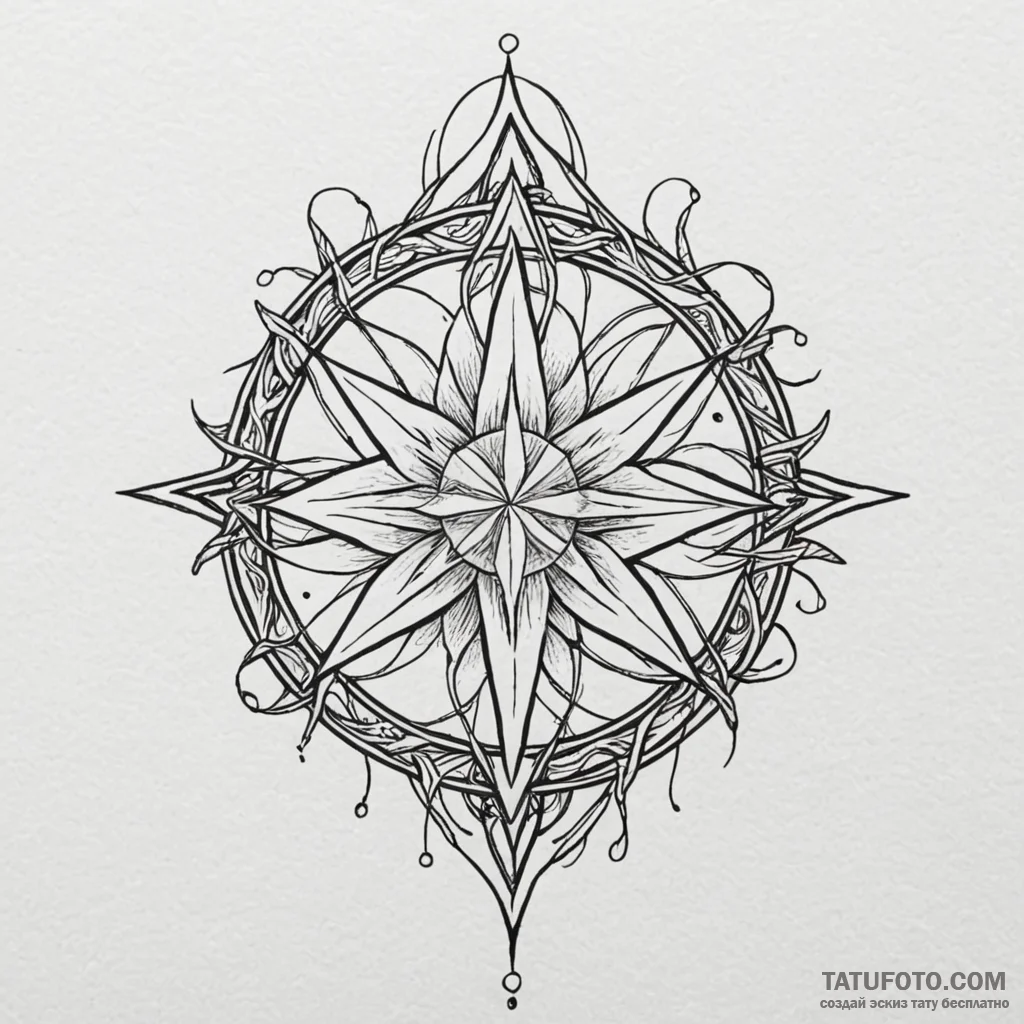 Morning star entwined with roots, tattoo line... - эскиз тату (№1750622054_0, 22.06.2025 19:54) — Tatufoto.com