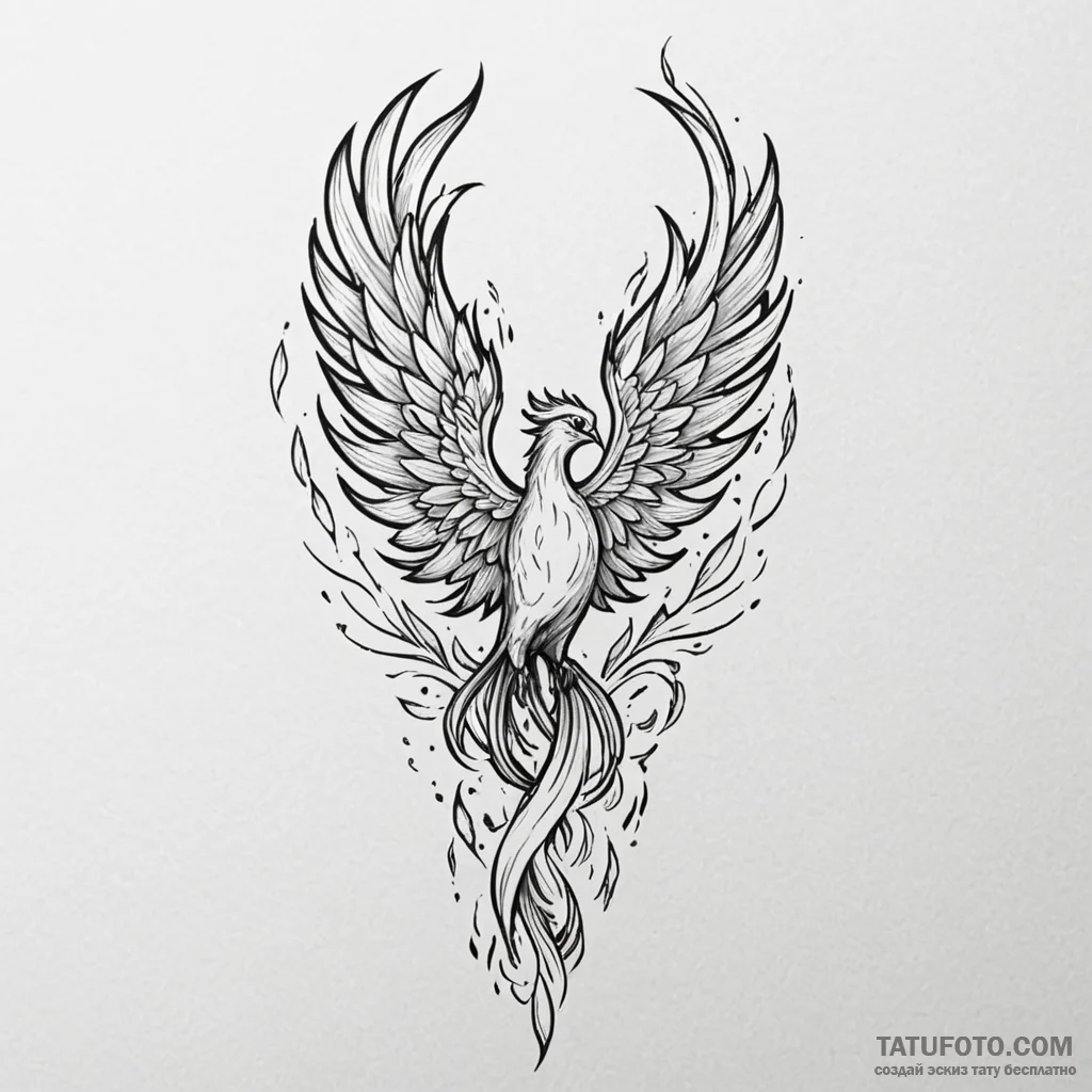 Phoenix feather burning in void, concept art... - эскиз тату (№1750622702_0, 22.06.2025 20:05) — Tatufoto.com