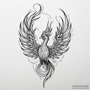 Phoenix feather burning in void, concept art... - эскиз тату (№1750622702_1, 22.06.2025 20:05) — Tatufoto.com