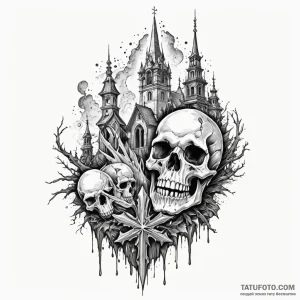 Yeti skull beneath frozen spire, artistic tat... - эскиз тату (№1750623650_1, 22.06.2025 20:20) — Tatufoto.com