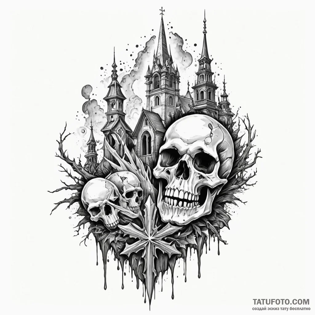 Yeti skull beneath frozen spire, artistic tat... - эскиз тату (№1750623650_1, 22.06.2025 20:20) — Tatufoto.com