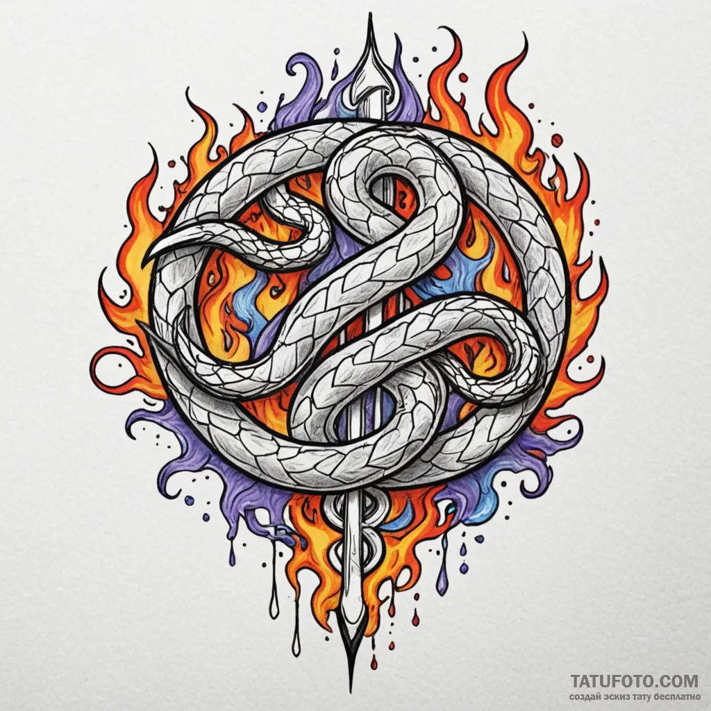 Burning seal with twin serpents, tattoo drawi... - эскиз тату (№1750623860_0, 22.06.2025 20:24) — Tatufoto.com