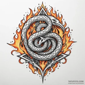 Burning seal with twin serpents, tattoo drawi... - эскиз тату (№1750623861_0, 22.06.2025 20:24) — Tatufoto.com