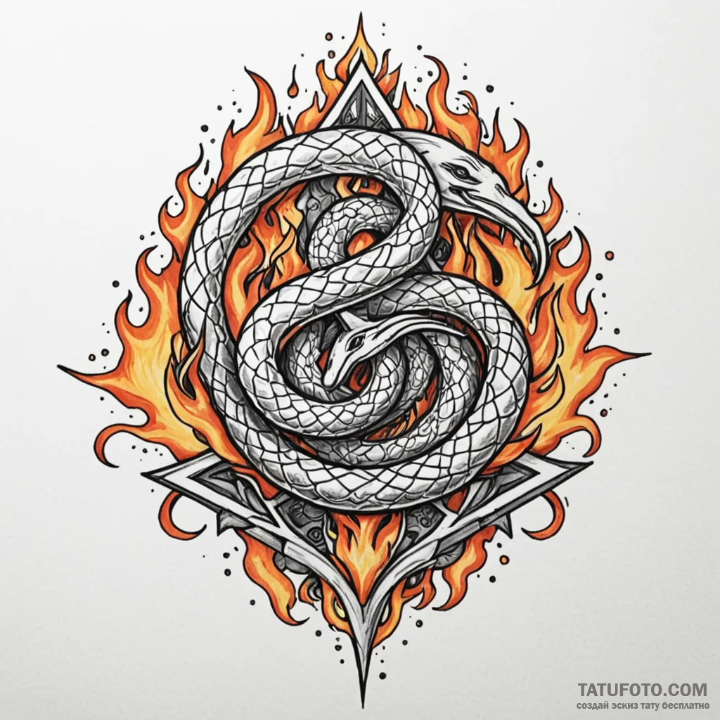 Burning seal with twin serpents, tattoo drawi... - эскиз тату (№1750623861_0, 22.06.2025 20:24) — Tatufoto.com
