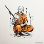 Komuso monk with broken flute, tattoo line ar… — эскиз тату (№1750624671_0, 22.06.2025 20:37) — Tatufoto.com