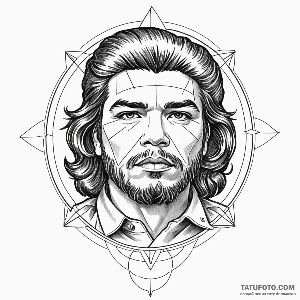 Che guevara, tattoo drawing outline, bold out... - эскиз тату (№1750625587_0, 22.06.2025 20:53) — Tatufoto.com