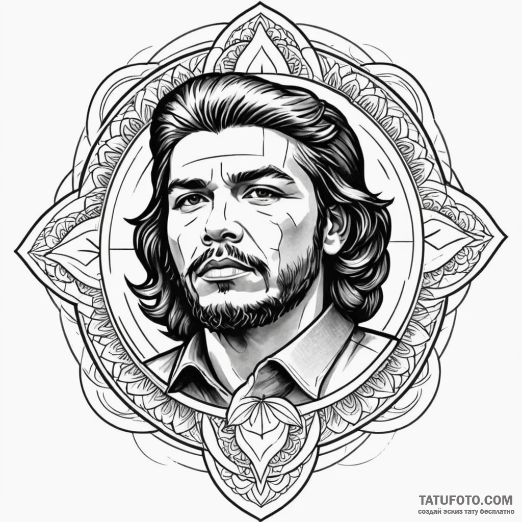 Che guevara, tattoo drawing outline, bold out... - эскиз тату (№1750625587_1, 22.06.2025 20:53) — Tatufoto.com