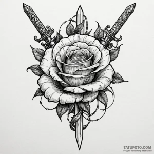 Dagger chained to spectral rose, artistic tat... - эскиз тату (№1750625674_0, 22.06.2025 20:54) — Tatufoto.com