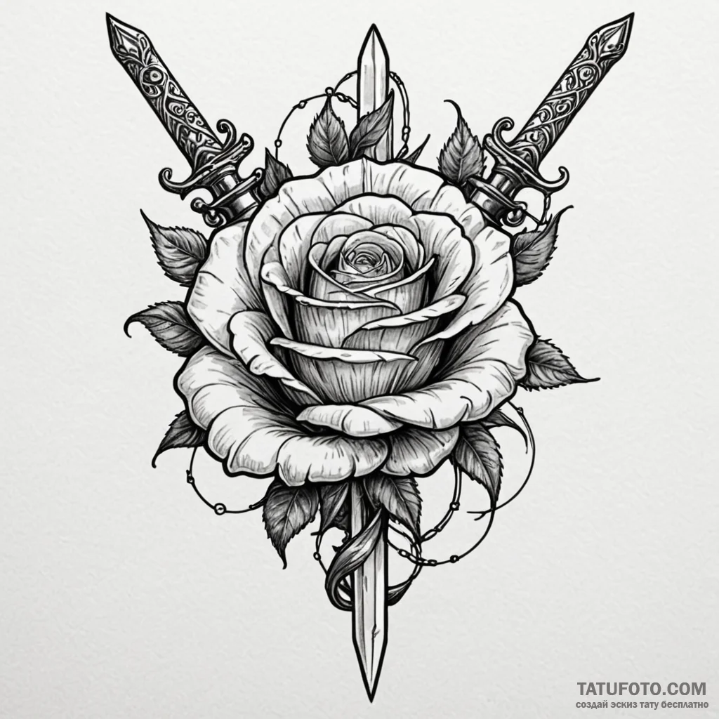 Dagger chained to spectral rose, artistic tat... - эскиз тату (№1750625674_0, 22.06.2025 20:54) — Tatufoto.com