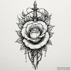 Dagger chained to spectral rose, artistic tat... - эскиз тату (№1750625674_1, 22.06.2025 20:54) — Tatufoto.com