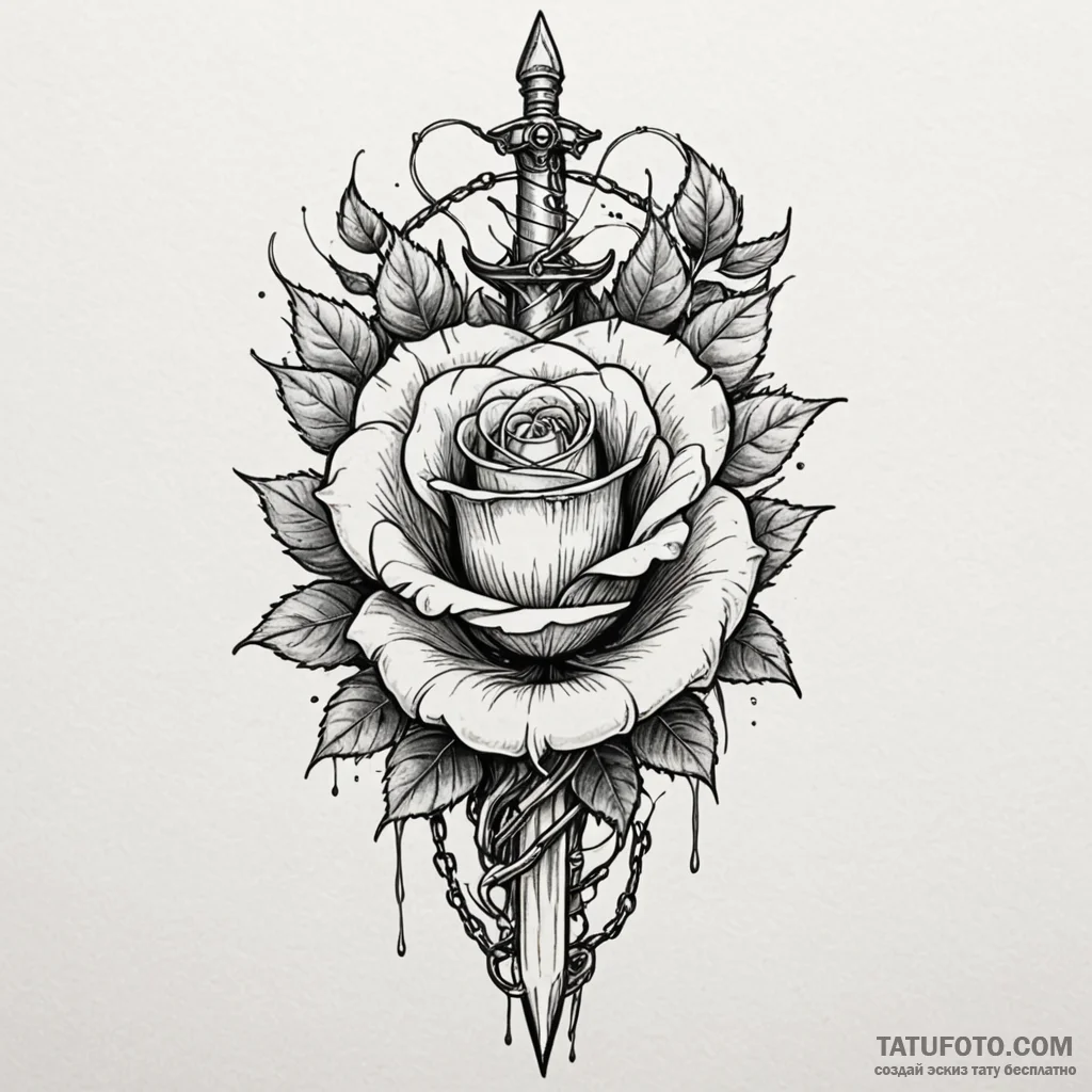 Dagger chained to spectral rose, artistic tat... - эскиз тату (№1750625674_1, 22.06.2025 20:54) — Tatufoto.com