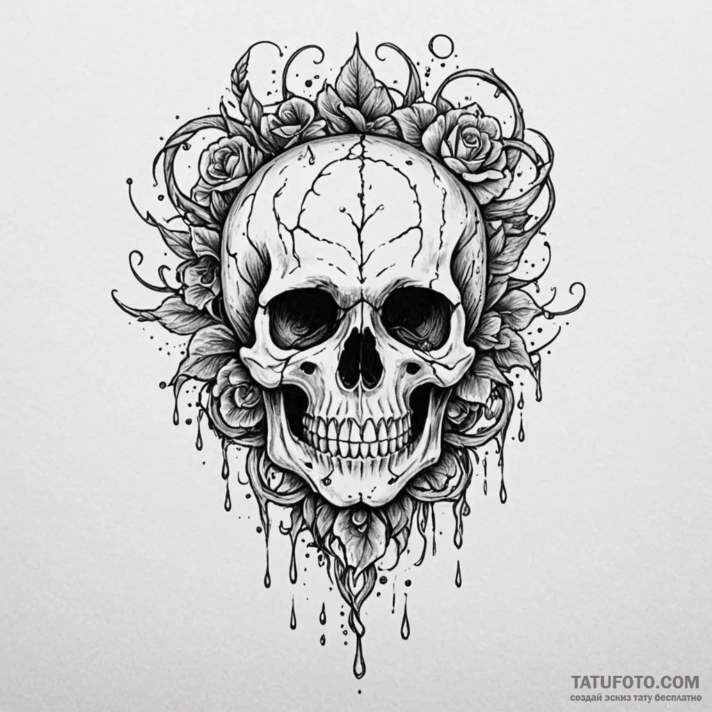 Black rain falling on skull, tattoo flash she... - эскиз тату (№1750626109_0, 22.06.2025 21:01) — Tatufoto.com