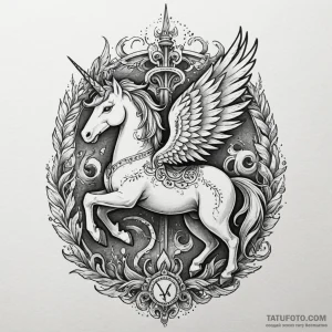 A carousel of mythical creatures (griffin, un... - эскиз тату (№1750626565_0, 22.06.2025 21:09) — Tatufoto.com