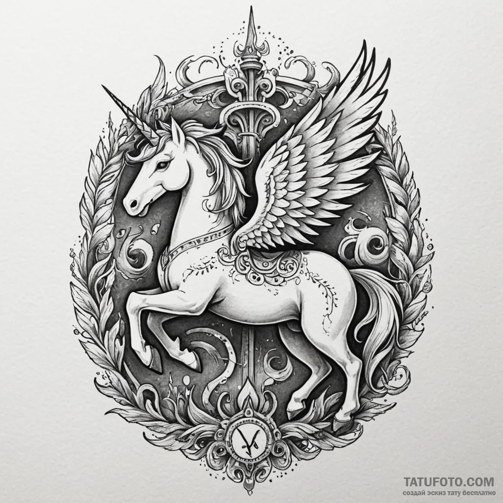 A carousel of mythical creatures (griffin, un... - эскиз тату (№1750626565_0, 22.06.2025 21:09) — Tatufoto.com