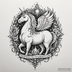 A carousel of mythical creatures (griffin, un... - эскиз тату (№1750626565_1, 22.06.2025 21:09) — Tatufoto.com