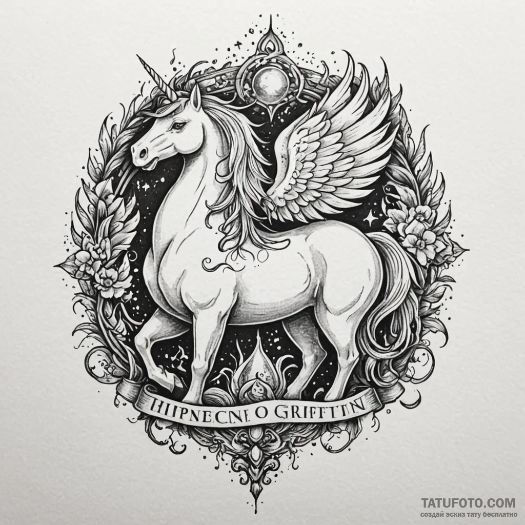 A carousel of mythical creatures (griffin, un... - эскиз тату (№1750626565_1, 22.06.2025 21:09) — Tatufoto.com