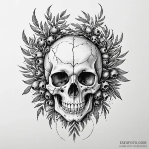 Olive wreath laid on skull, artistic tattoo s... - эскиз тату (№1750626743_1, 22.06.2025 21:12) — Tatufoto.com