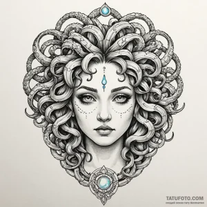 Opal medusa with twisting hair, tattoo flash... - эскиз тату (№1750626927_1, 22.06.2025 21:15) — Tatufoto.com