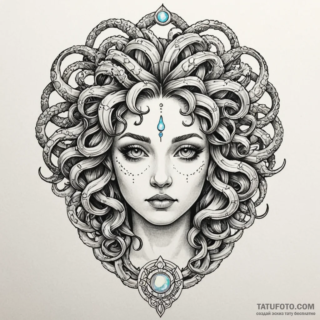 Opal medusa with twisting hair, tattoo flash... - эскиз тату (№1750626927_1, 22.06.2025 21:15) — Tatufoto.com