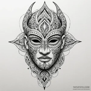 Maori-style mask with glowing inlay, artistic... - эскиз тату (№1750627457_0, 22.06.2025 21:24) — Tatufoto.com