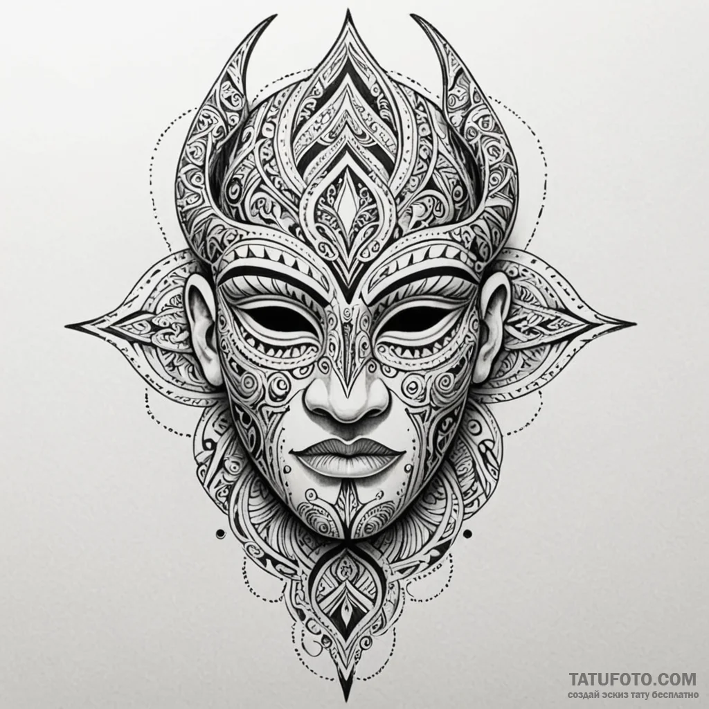 Maori-style mask with glowing inlay, artistic... - эскиз тату (№1750627457_0, 22.06.2025 21:24) — Tatufoto.com