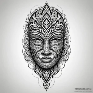 Maori-style mask with glowing inlay, artistic... - эскиз тату (№1750627457_1, 22.06.2025 21:24) — Tatufoto.com