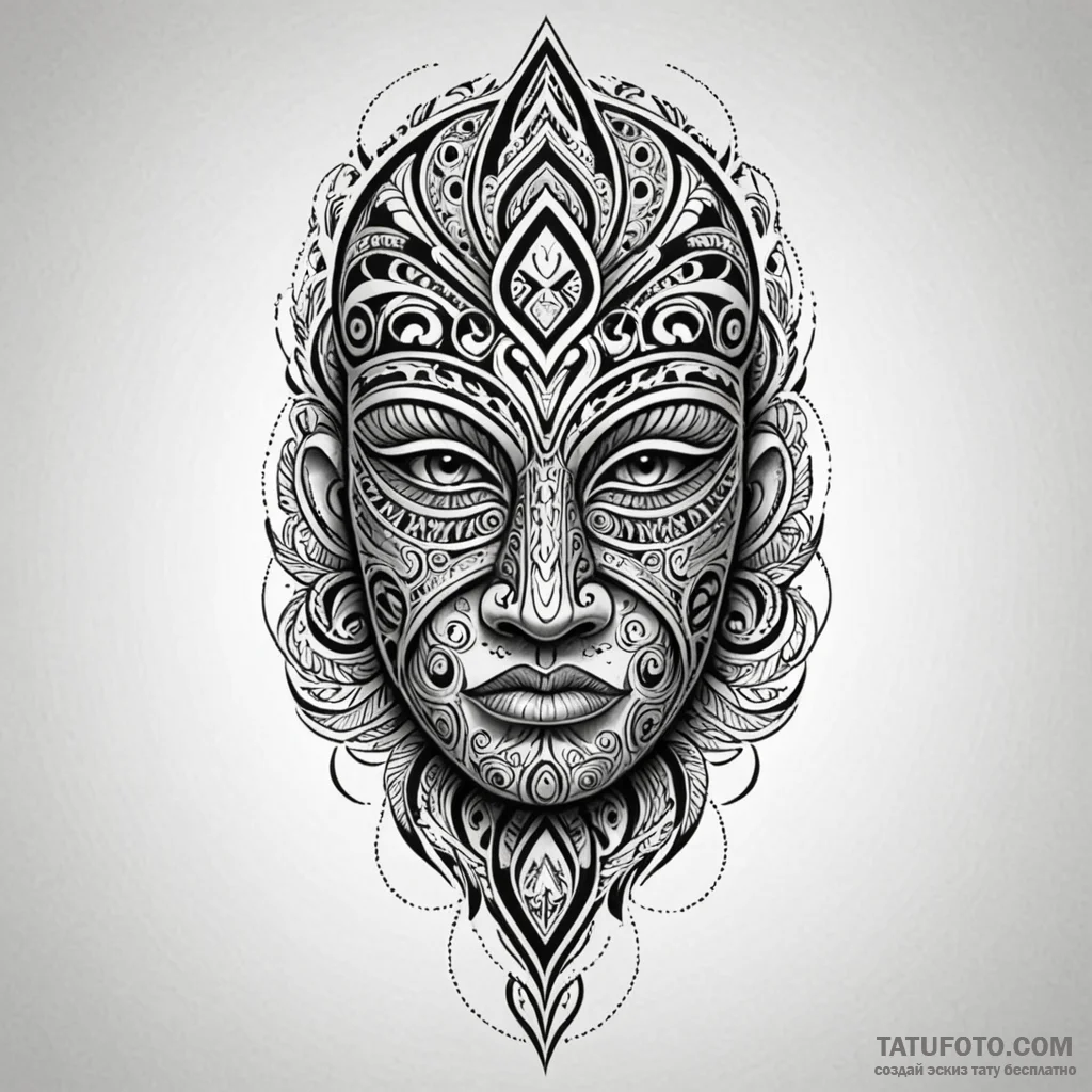 Maori-style mask with glowing inlay, artistic... - эскиз тату (№1750627457_1, 22.06.2025 21:24) — Tatufoto.com