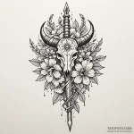 Horned dagger through spectral bloom, tattoo… — эскиз тату (№1750628091_0, 22.06.2025 21:34) — Tatufoto.com