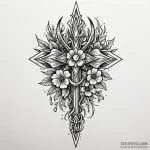 Horned dagger through spectral bloom, tattoo… — эскиз тату (№1750628091_1, 22.06.2025 21:34) — Tatufoto.com