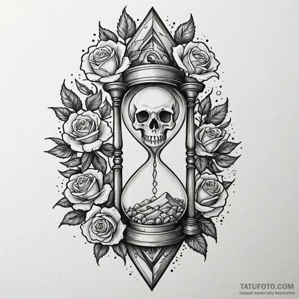 Quartz hourglass with frozen sands, tattoo sk... - эскиз тату (№1750628272_1, 22.06.2025 21:37) — Tatufoto.com