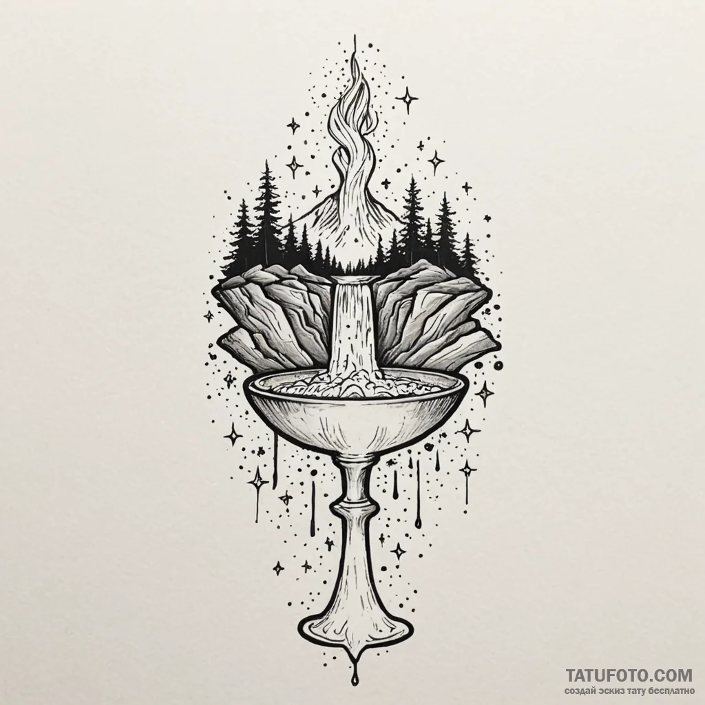 Chalice from which a waterfall of tiny stars... - эскиз тату (№1750630162_1, 22.06.2025 22:09) — Tatufoto.com