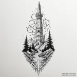Jade blade beneath spectral spire, tattoo ske… — эскиз тату (№1750630805_1, 22.06.2025 22:20) — Tatufoto.com