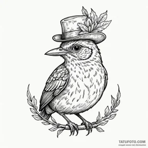 A whimsical bird wearing a tiny hat, quirky,,... - эскиз тату (№1750631711_0, 22.06.2025 22:35) — Tatufoto.com