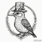 A whimsical bird wearing a tiny hat, quirky,,… — эскиз тату (№1750631711_1, 22.06.2025 22:35) — Tatufoto.com