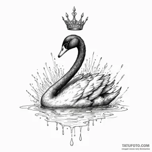 Black swan with a silver crown swimming on in... - эскиз тату (№1750631798_0, 22.06.2025 22:36) — Tatufoto.com