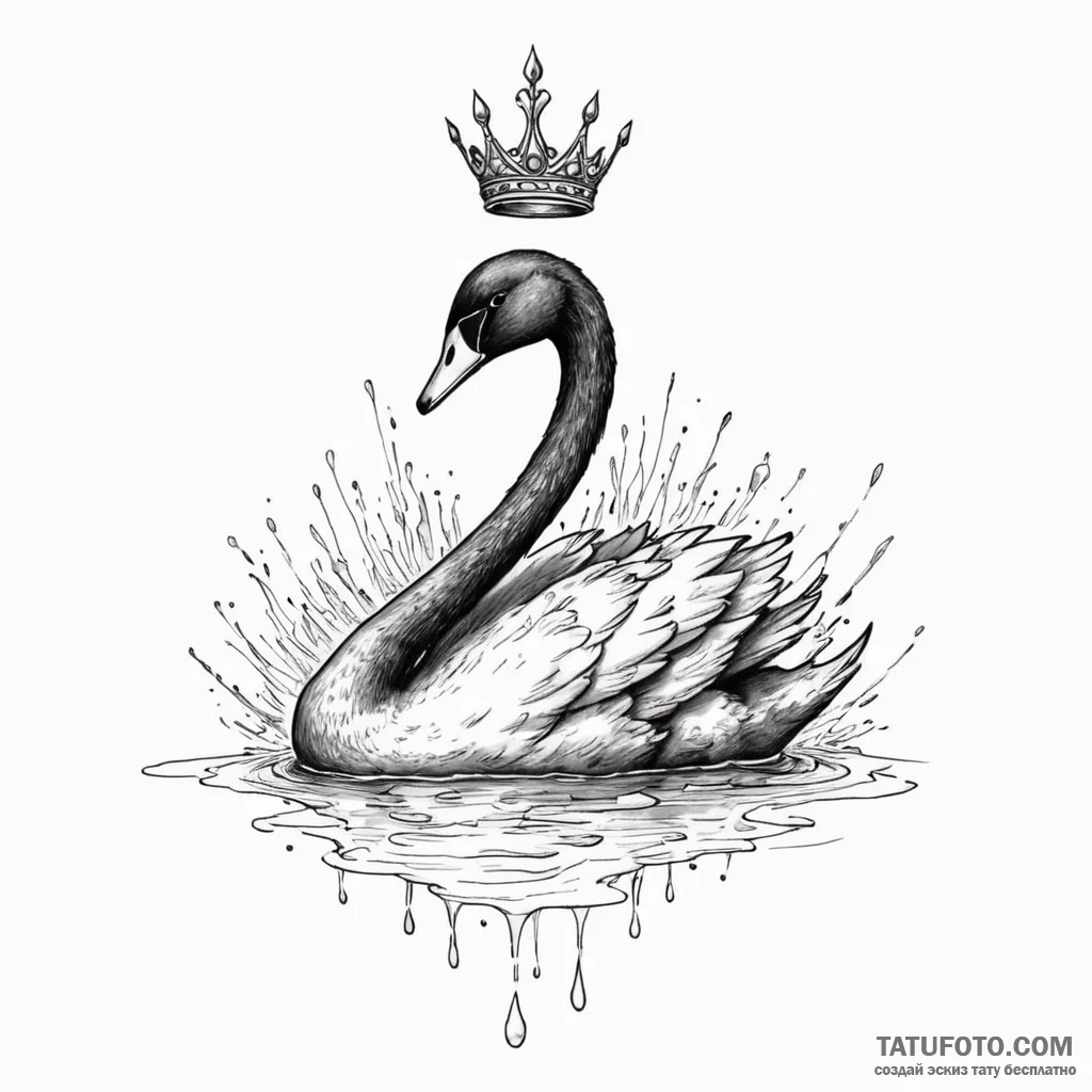 Black swan with a silver crown swimming on in... - эскиз тату (№1750631798_0, 22.06.2025 22:36) — Tatufoto.com