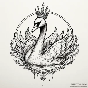 Black swan with a silver crown swimming on in... - эскиз тату (№1750631798_1, 22.06.2025 22:36) — Tatufoto.com