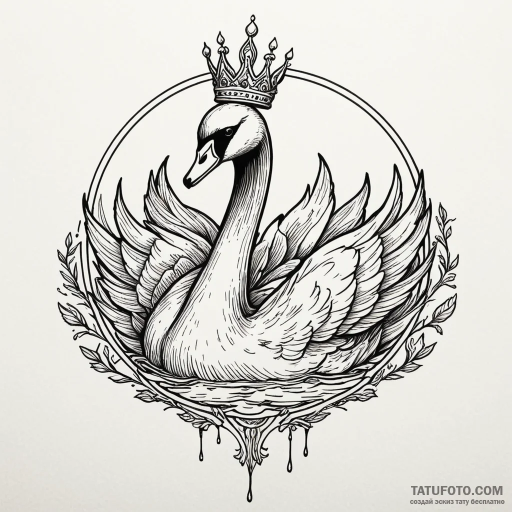 Black swan with a silver crown swimming on in... - эскиз тату (№1750631798_1, 22.06.2025 22:36) — Tatufoto.com